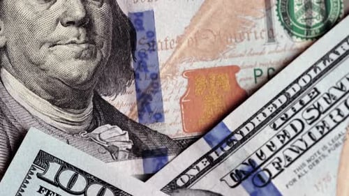 100 dollar bills close up fast tracking. Us national paper currency.