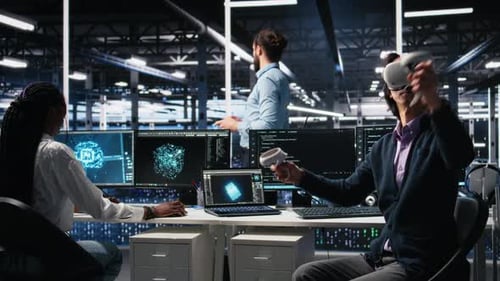 Data Center Engineer Using Virtual Reality Managing AI Systems