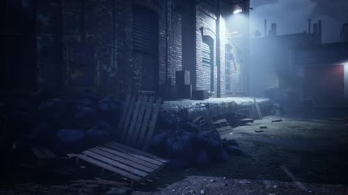 Night at Large Abandoned Industrial Area