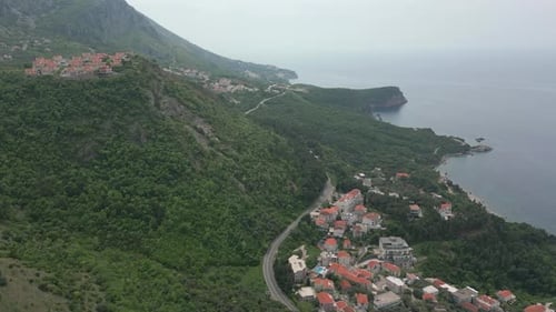 Fantastic aerial view of the mountains and the Adriatic Sea. Coast of Montenegro.