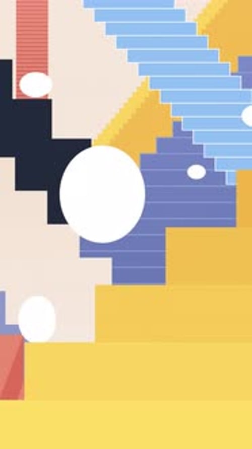 Bouncing white balls on geometric staircase 2D vertical animation