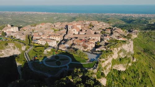 Gerace Hamlet Aerial View at Sunset Time Near the Calabria Sea