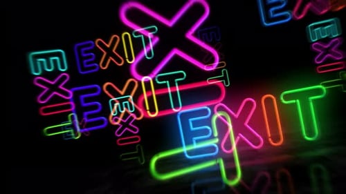 Exit emergency escape neon symbol 3d flight between