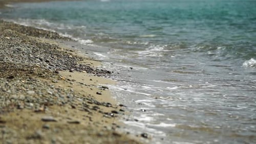 Small Sea Wave Blurred Soft Foamy Waves Washing Golden Sandy Beach on Sunset Ocean Waves On Sandy