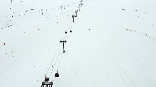 Gondolas in the ski resort aerial view