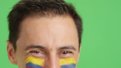 Close Up of a Man Supporting Colombian Team