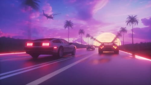 Driving Cars Synth Wave Background Loop