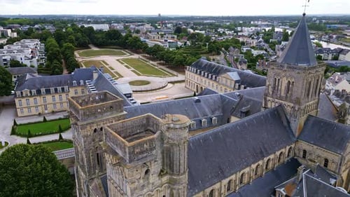 Abbaye aux Dames or Abbey women at Caen, Normandy in France. Aerial drone