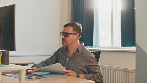 Office job, working process of a man