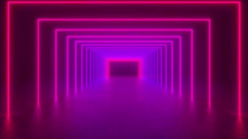 Neon Lights Tunnel in Dark Room