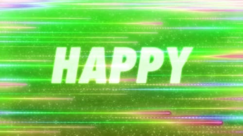 Vibrant Animated Happy Text with Neon Glowing Background