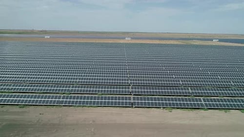 Aerial View of Huge Solar Panels Station Solar Cell Alternative Renewable Green Energy Concept