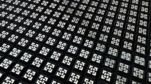 Geometric Abstract Pattern with White Shapes on Glossy Black Tiles