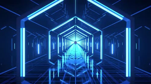 4K Technology Blue Space Light Channel Shuttle Loop Animation