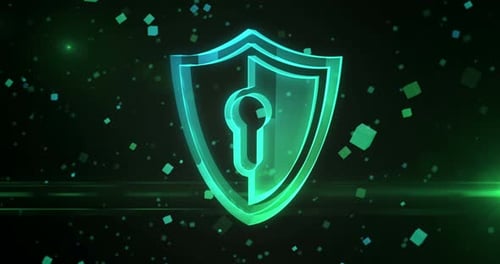 Cyber security with shield symbol loop digital concept