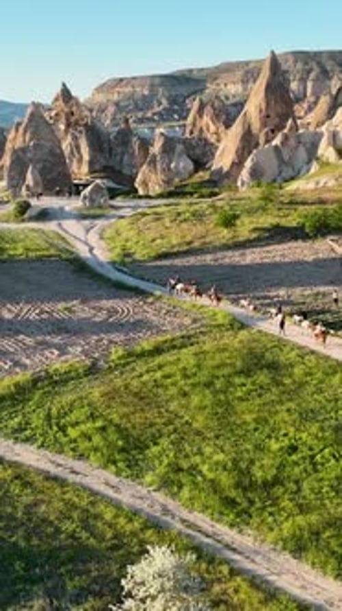 Vertical Video Horseback Riding in Cappadocia Aerial View