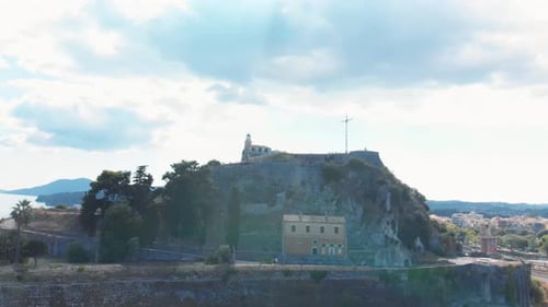 Prise de vue aérienne de Corfou depuis la forteresse par drone 4k