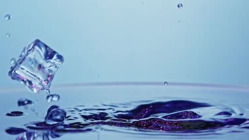 Ice Cube Dropping Into Water Causing Splash