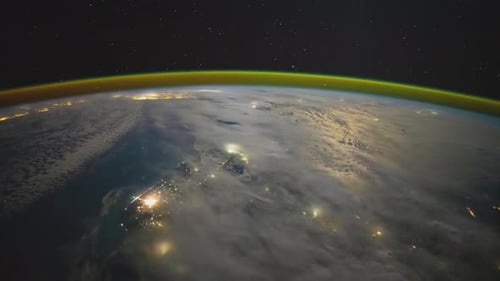 Earth from Space with Lightning and City Lights