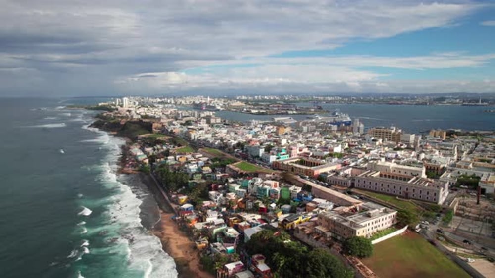 Aerial View of Colorful City by Ocean Coastline, Buildings Stock ...