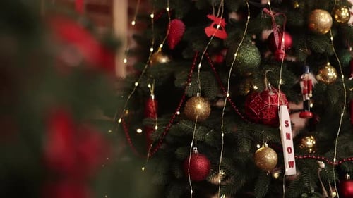 Christmas Tree Ornaments and Decorations Close Up