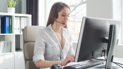 Professional Support Operator is Working in Home Office Workplace of Woman Solving Customer Problems
