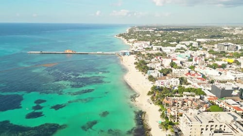 Beautiful aerial coastline of Playa del Carmen with turquoise Caribbean water