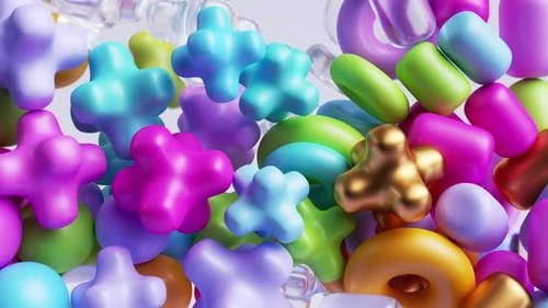 Vibrant 3D Abstract Geometric Shapes Falling and Piling Up