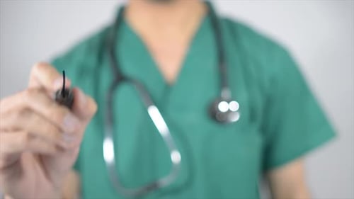 Doctor Writes Hair Care on Glass Screen