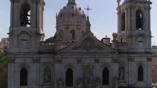 Aerial view of Basilica da Estrela medieval catholic church in Lisbon, Portugal