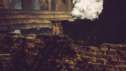Rustic Ancient Brick Wall and Ruined Buildings Loop Background