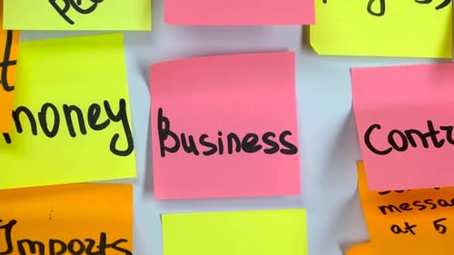 Close Up of Post it Notes on White Board