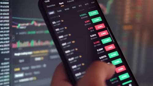 Checking Cryptocurrency Stocks on Mobile Phone Finance App
