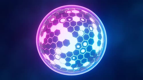 Animated Hexagon Grid Sphere with Dual Neon Glow