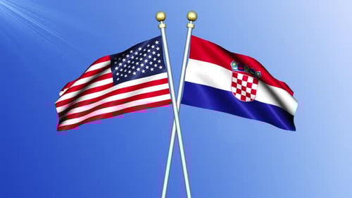 United States and Croatia Flags Waving Animation