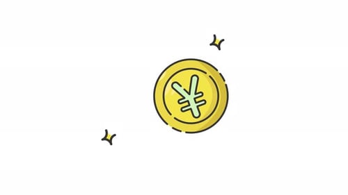 Animated Japanese Yen Coin Icon with Sparkle Effect