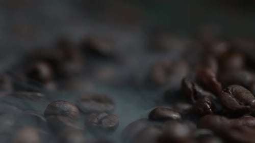 Close Up of Steaming Roasted Coffee Beans