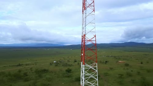 Telecommunication Tower with Solar Panels in Rural Africa: Connectivity and Renewable Energy in Natu