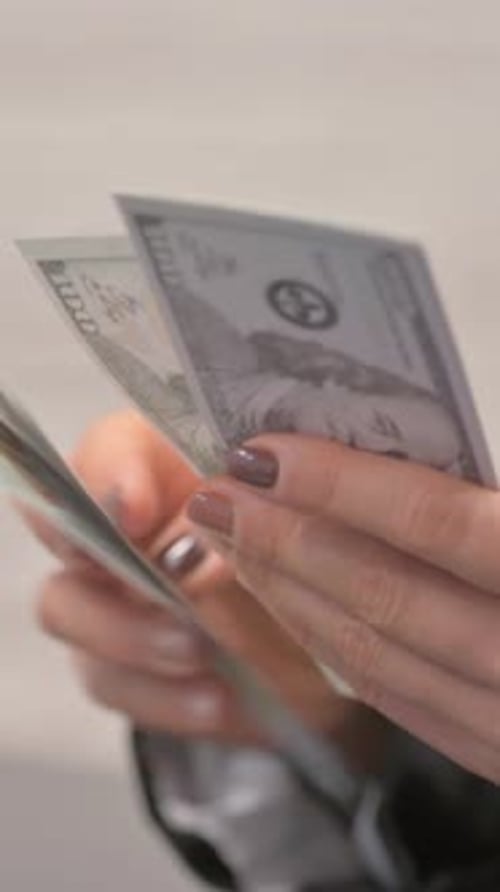 Close up Female Hands Counting Money, vertical video