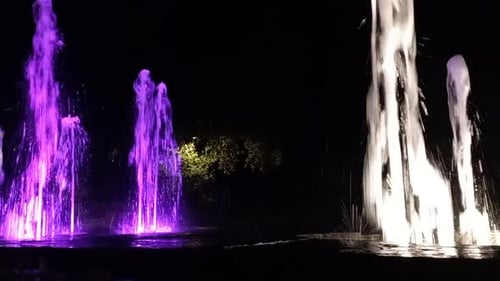 Luminous fountain with colorful water fountains