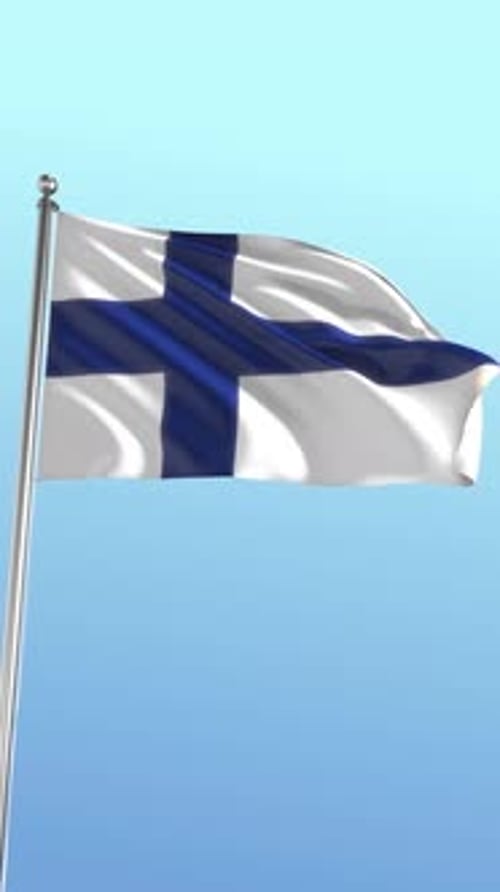 Waving Flag of Finland on Blue Sky