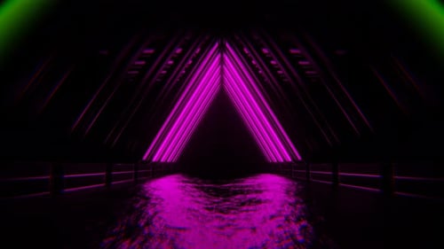 Pink And Green Neon Moving Triangular Arch Tunnel Background Vj Loop In 4K