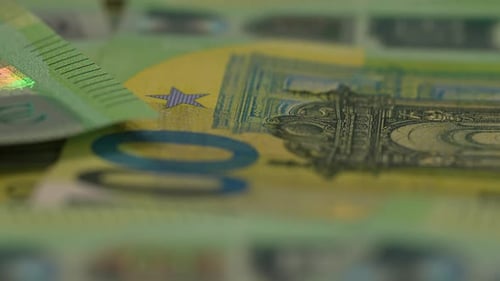 Macro shot of many 100 Euro Banknotes