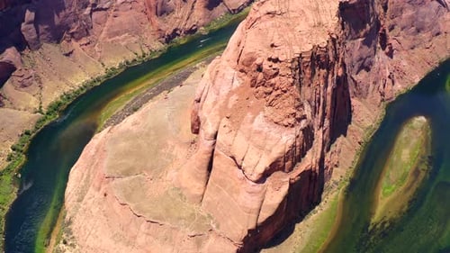 Aerial drone footage of the Horseshoe Bend in Page, Arizona, CA.