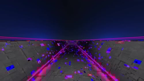 3D Render of Moving Neon Sci Fi Tunnel Corridor