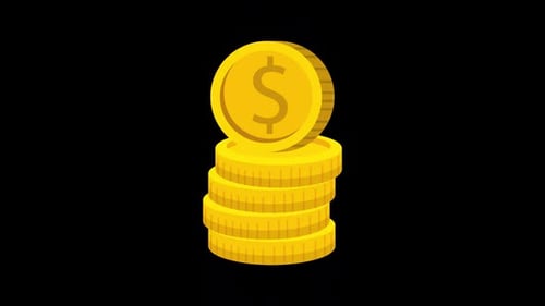 2D Dollar Coin Falling Animation HD On Alpha Loop