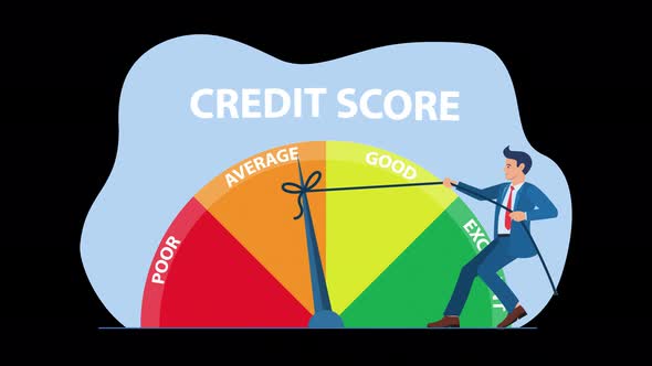 man improving his credit score animation 4k on alpha channel ...