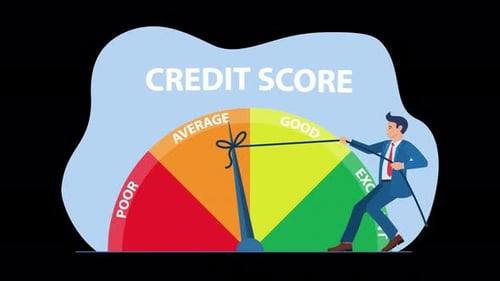 man improving his credit score animation 4k on alpha channel