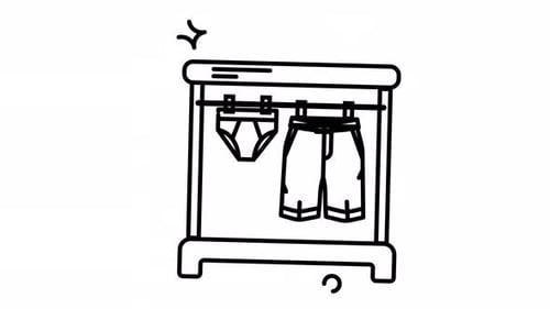 Clean Laundry Hanging on Clothes Rack Sketch Icon