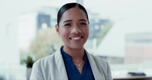 Pride, smile and face of businesswoman in office with confidence, happiness and career